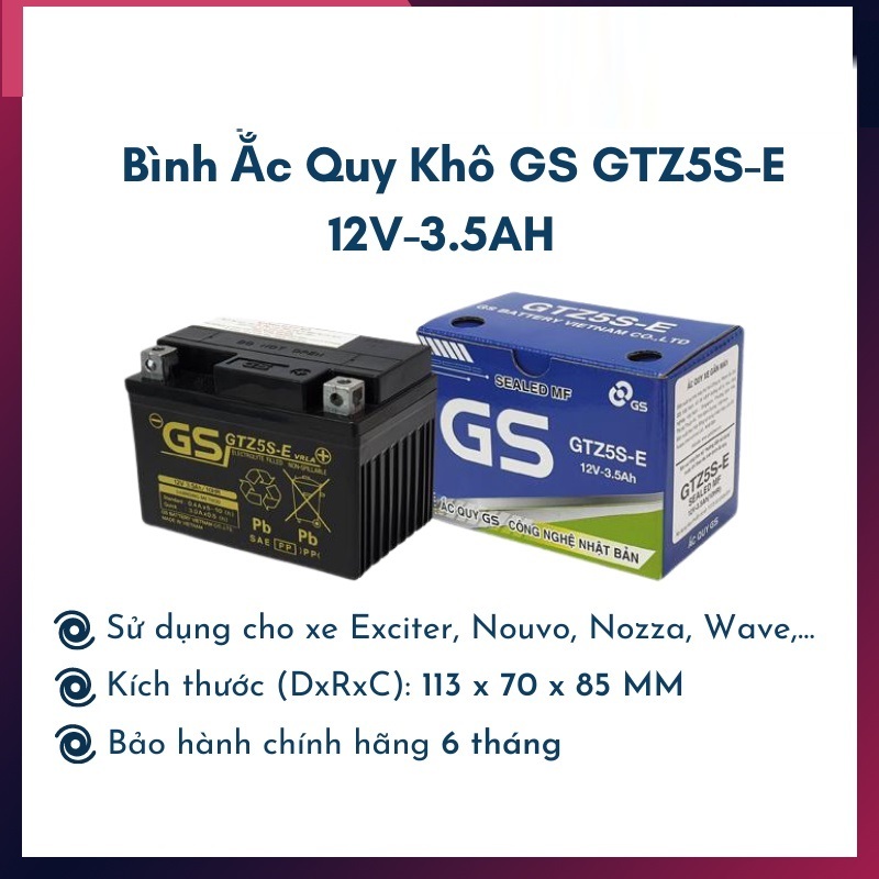 Ắc quy GS khô GTZ5S-E cho xe Wave rs/Exciter