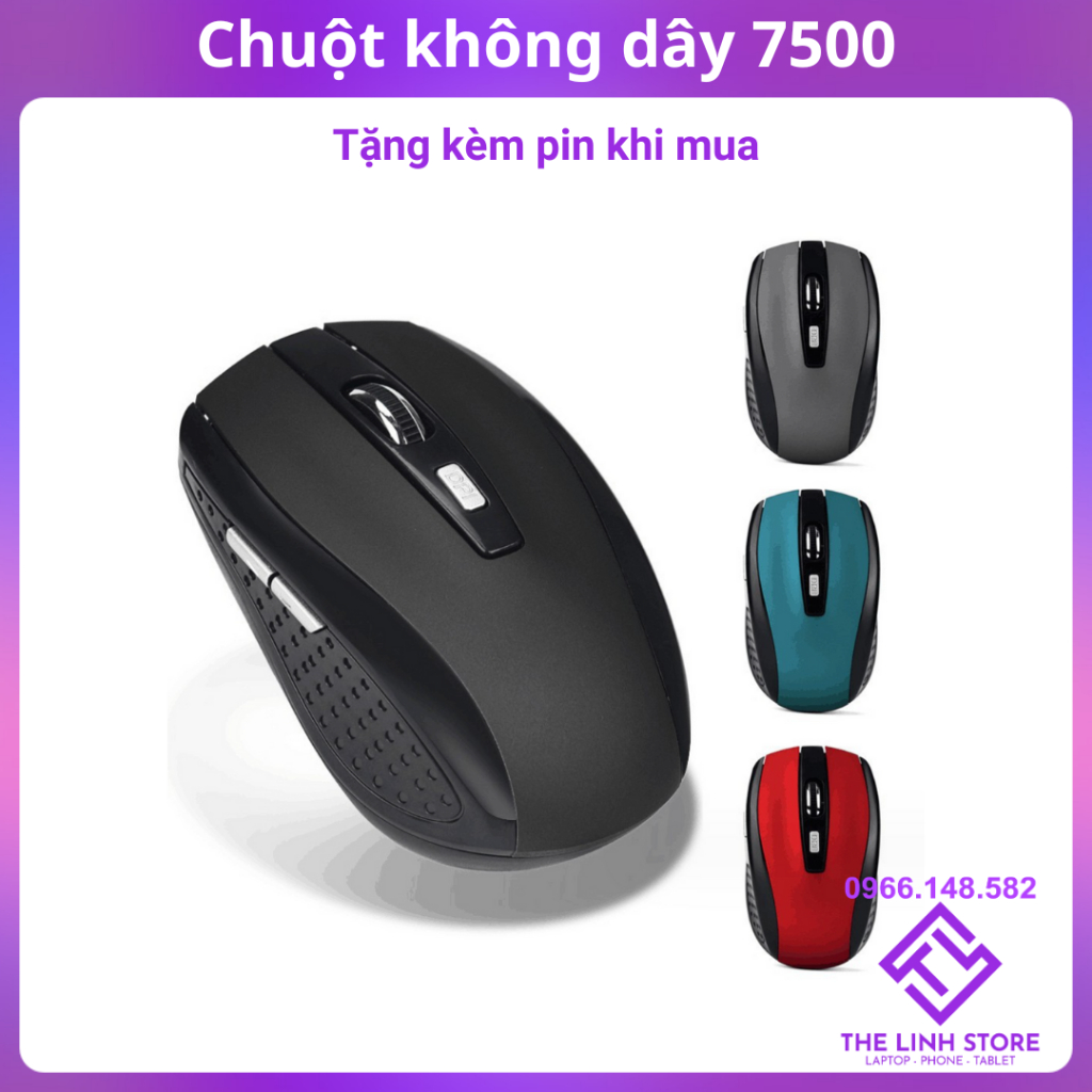 Chuột không dây máy tính 7500 giá rẻ tặng kèm pin