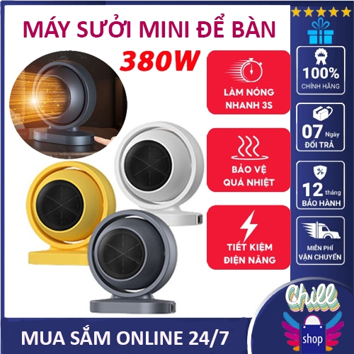 Quạt sưởi mini để bàn, máy sưởi ấm 380W an toàn tiết kiệm điện, đèn sưởi mua đông 2 chiều có chế độ tự ngắn rất an toàn