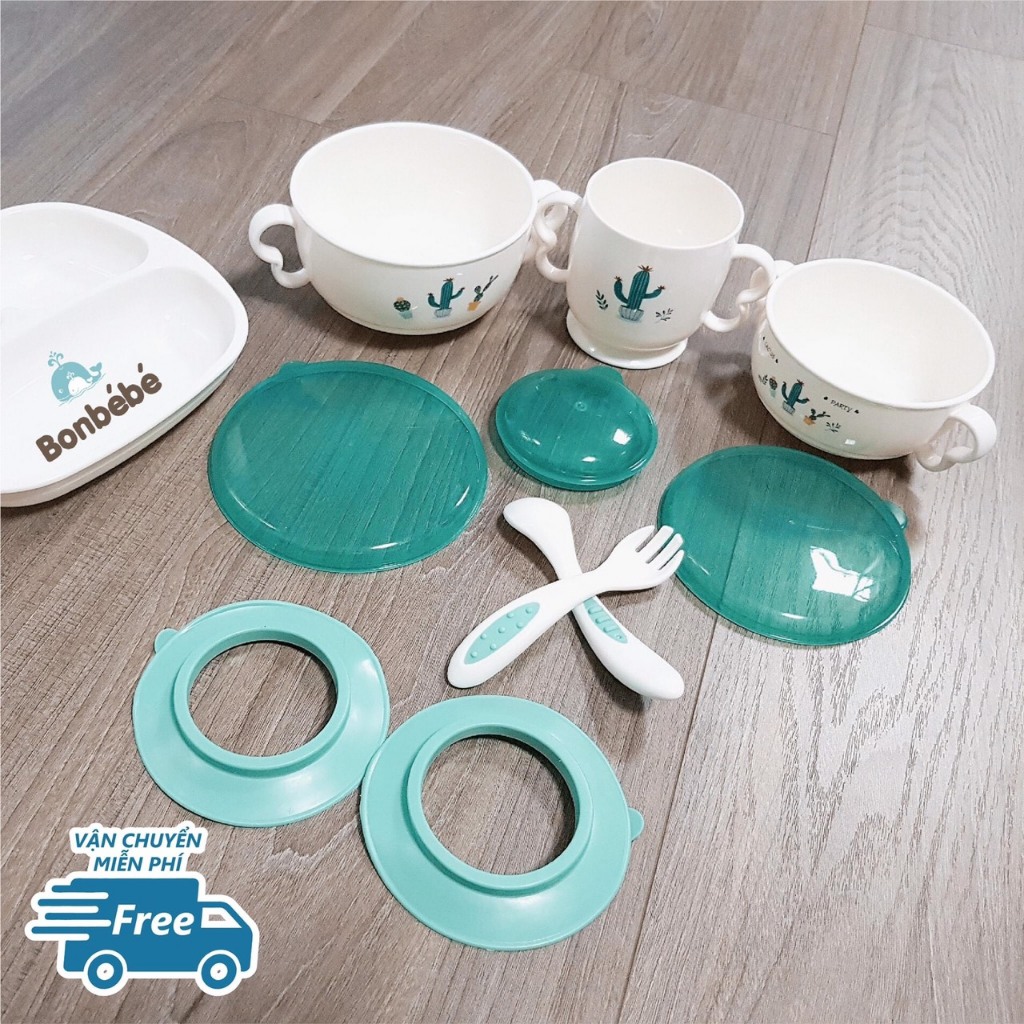Bộ chén đĩa ăn dặm  cho bé chất liệu nhựa PP an toàn lunakidsbaby