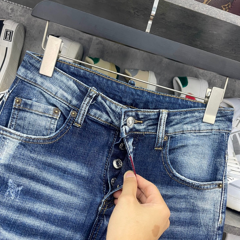 Quần Jean Nam DSQ2 Biker Slimfit ,Quần Bò Nam Xanh Trơn Dập Chữ D2 Phối Thêu 2 Khoá Zip Túi Hậu Boy Phố đẹp MS 18