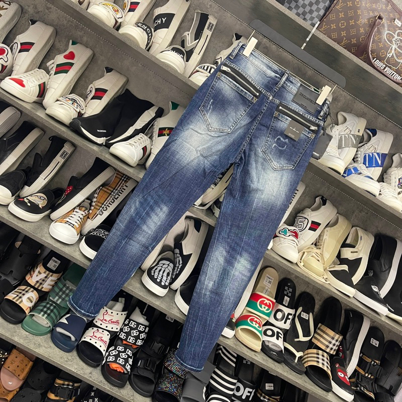Quần Jean Nam DSQ2 Biker Slimfit ,Quần Bò Nam Xanh Trơn Dập Chữ D2 Phối Thêu 2 Khoá Zip Túi Hậu Boy Phố đẹp MS 18