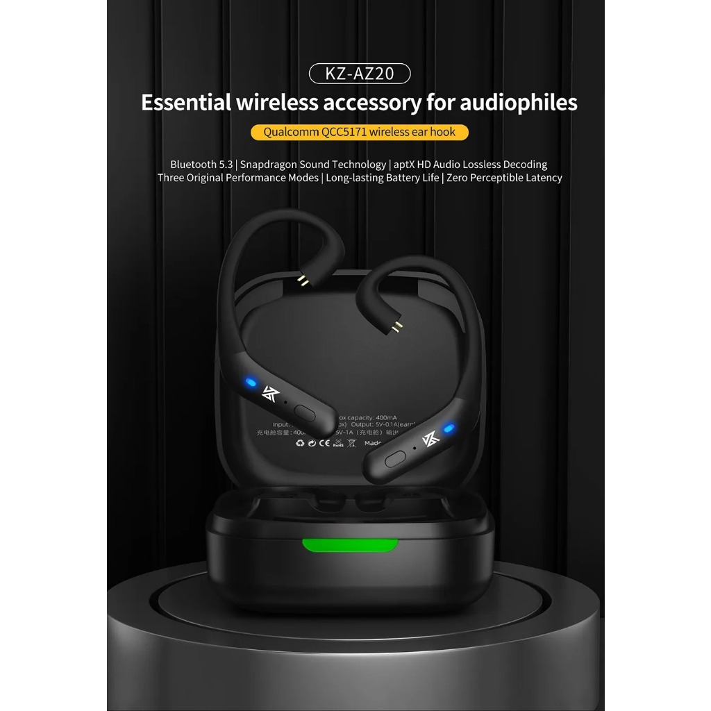Cáp bluetooth KZ AZ20 Wireless Upgrade Ear Hook Cable C PIN Bluetooth-compatible 5.3 Snapdragon Sound Technology aptX HD