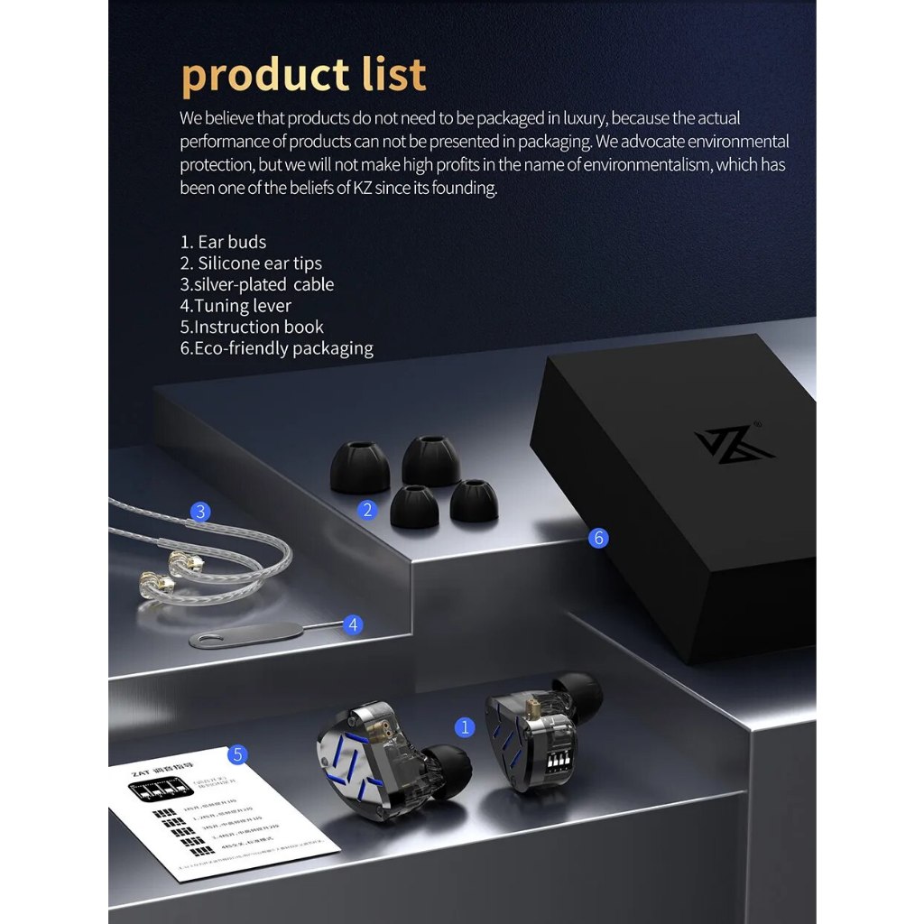 Tai nghe KZ ZAT HiFi Earphone High-end Tunable In-Ear balanced armature Earphones Monitor có Micro