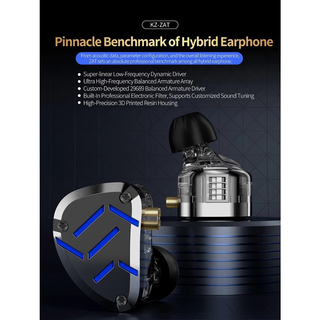 Tai nghe KZ ZAT HiFi Earphone High-end Tunable In-Ear balanced armature Earphones Monitor có Micro