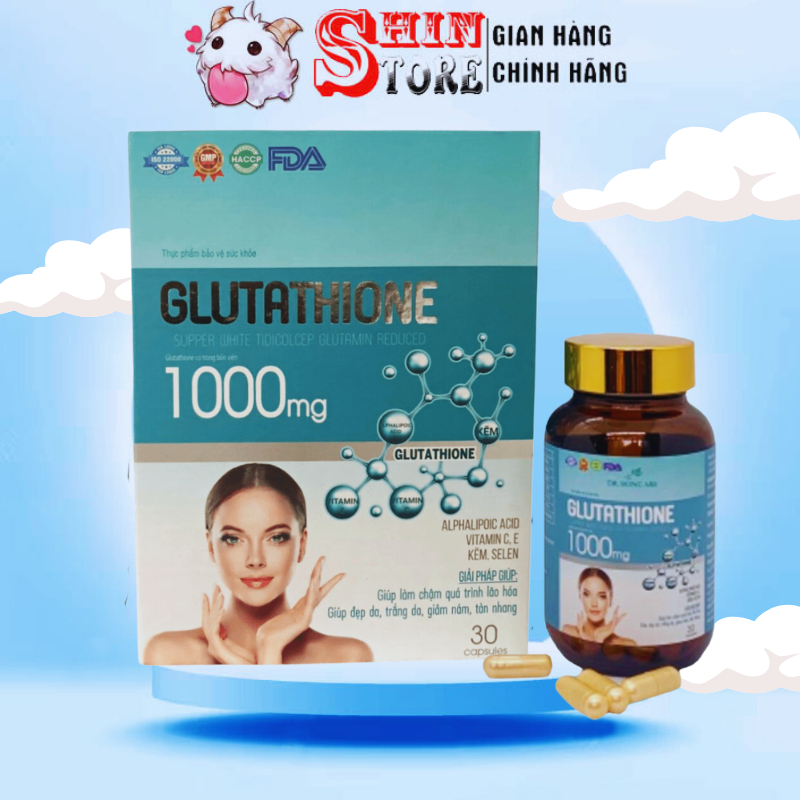 Viên Uống GLUTATHIONE 1000mg Viên uống trắng da giảm nám mờ nhăn chống lão hoá chính hãng