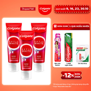 Bộ 3 Kem Đánh Răng Colgate trắng răng Optic White hương đào từ enzyme tự nhiên 80g