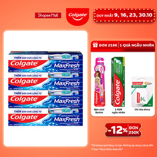 Bộ 4 Kem đánh răng Colgate Maxfresh hương bạc hà 225g/hộp tặng bàn chải