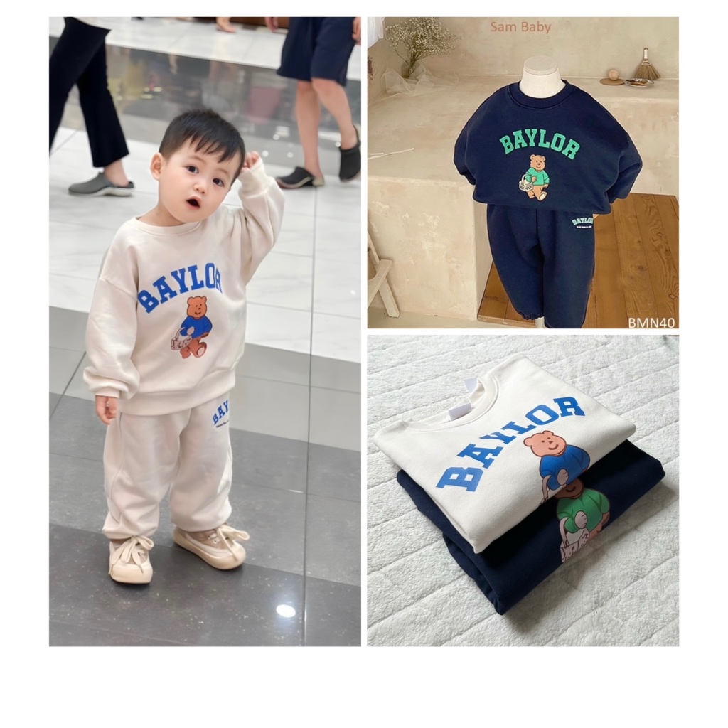✨MALINHKID✨BN074- Bộ nỉ bông BABYLOA 2 màu xanh, trắng trẻ em VNXK