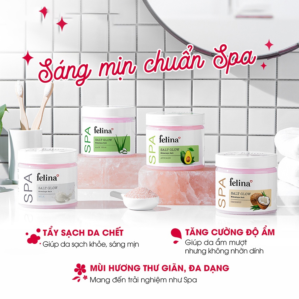 Muối Tắm Tẩy Tế Bào Chết Cơ Thể, Làm Sáng Da Felina Salt Glow 500g