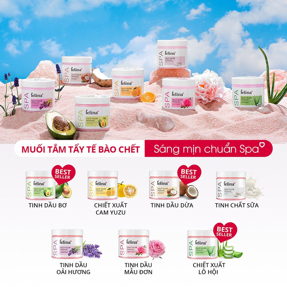 Muối Tắm Tẩy Tế Bào Chết Cơ Thể, Làm Sáng Da Felina Salt Glow 500g