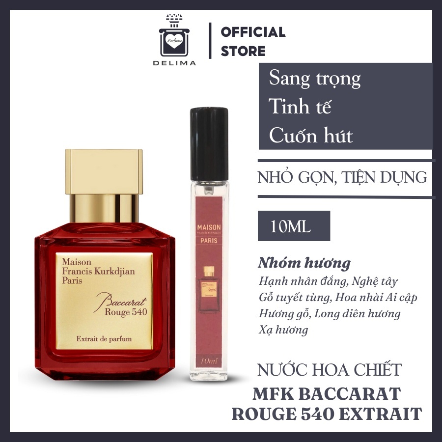 Nước hoa nữ Maison MFK Baccarat Rouge 540 -sang trọng quý phái lưu hương lâu Chiết 10ml-delima