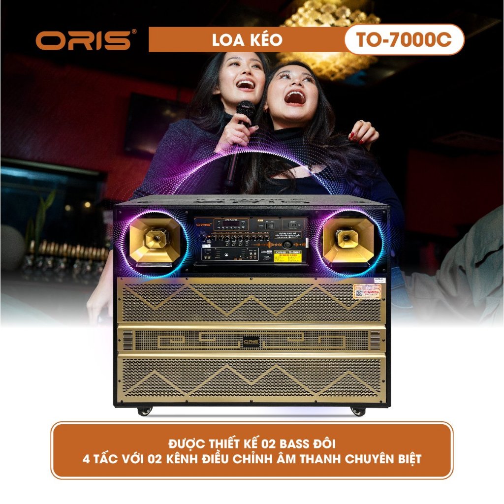 Loa karaoke di động chính hãng ORIS T0-7000C công suất 1500W, loa kéo kèm 02 mic sóng UHF cao cấp - ORIS Profesional