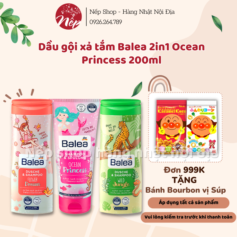 Dầu gội xả Balea 2in1 Ocean Princess 200ml cho bé gái và trai - Nếp shop hàng nhật