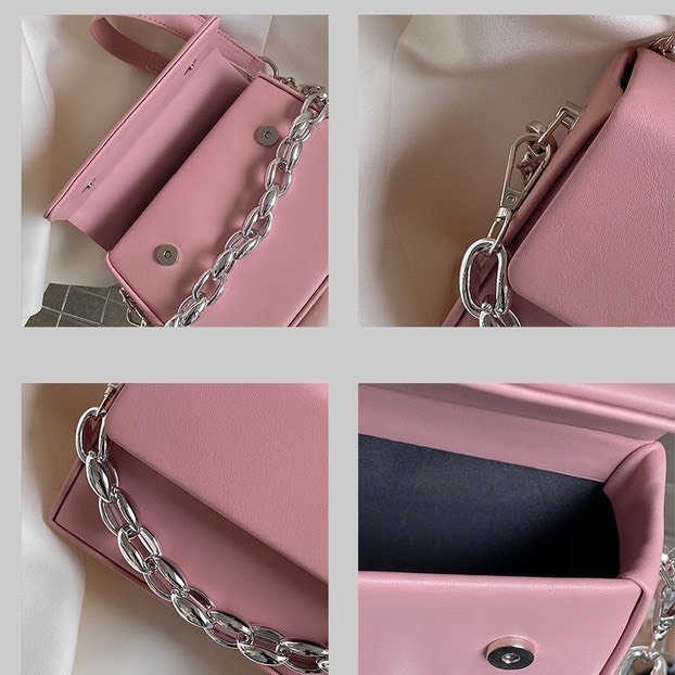 Túi xách nữ túi đeo chéo nữ dáng hộp phối dây xích bản to phong cách cá tính