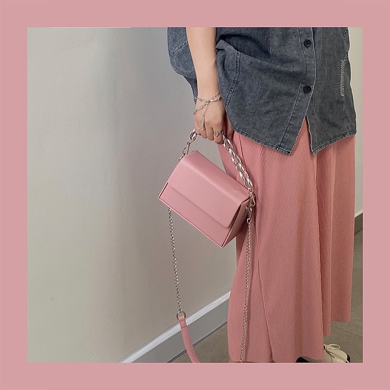 Túi xách nữ túi đeo chéo nữ dáng hộp phối dây xích bản to phong cách cá tính