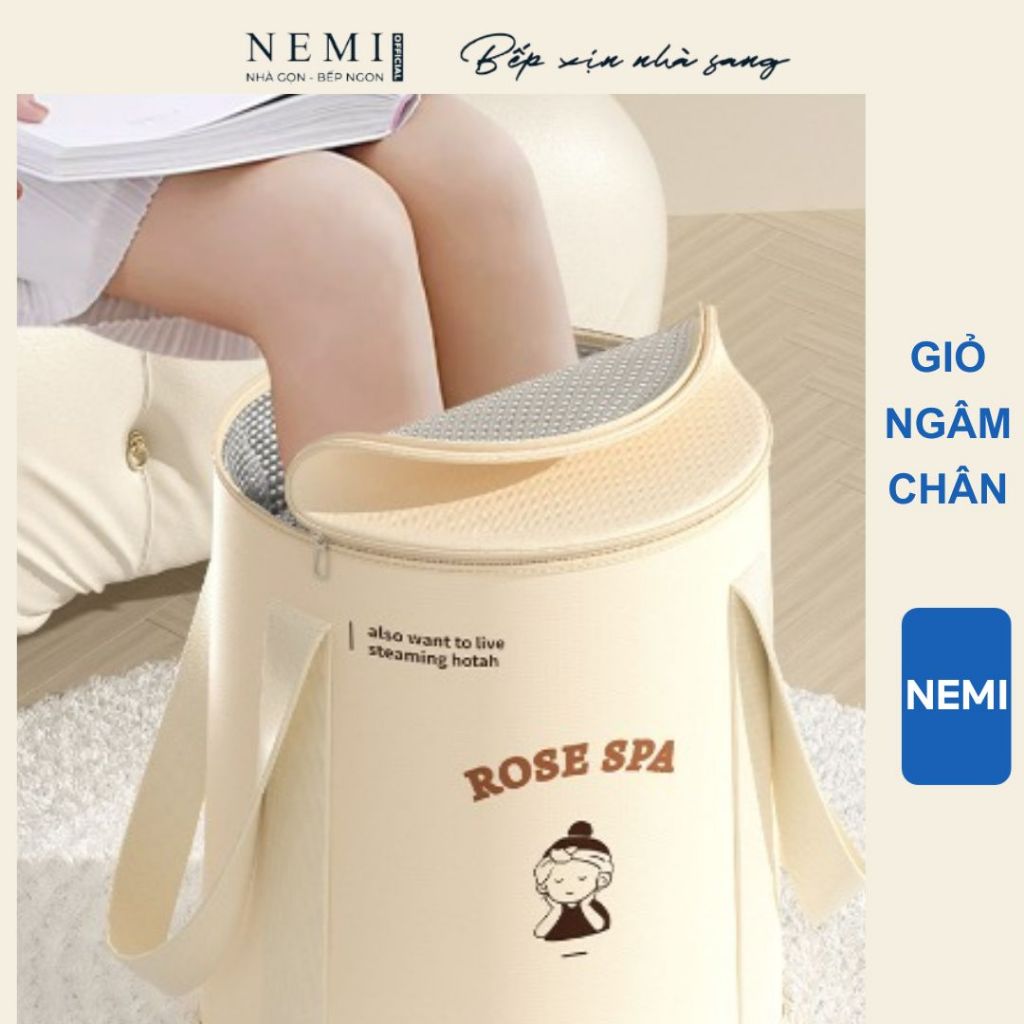 Giỏ ngâm chân NEMI, túi vải ngâm chân thư giãn gấp gọn giữ nhiệt, vệ sinh chân