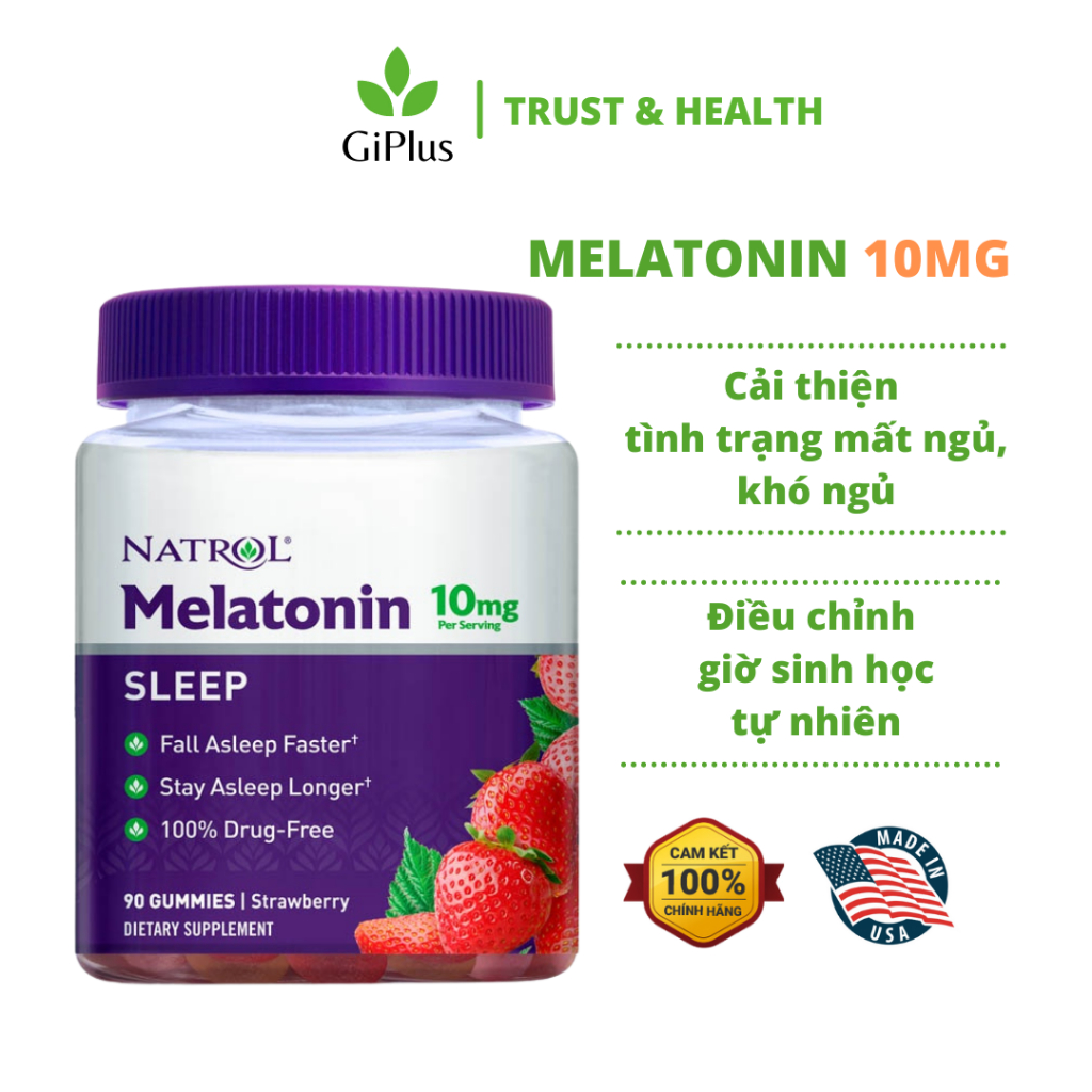 Kẹo Dẻo Hỗ Trợ Ngủ Ngon Natrol Gummies Melatonin 10mg Strawberry (90 viên/Lọ)