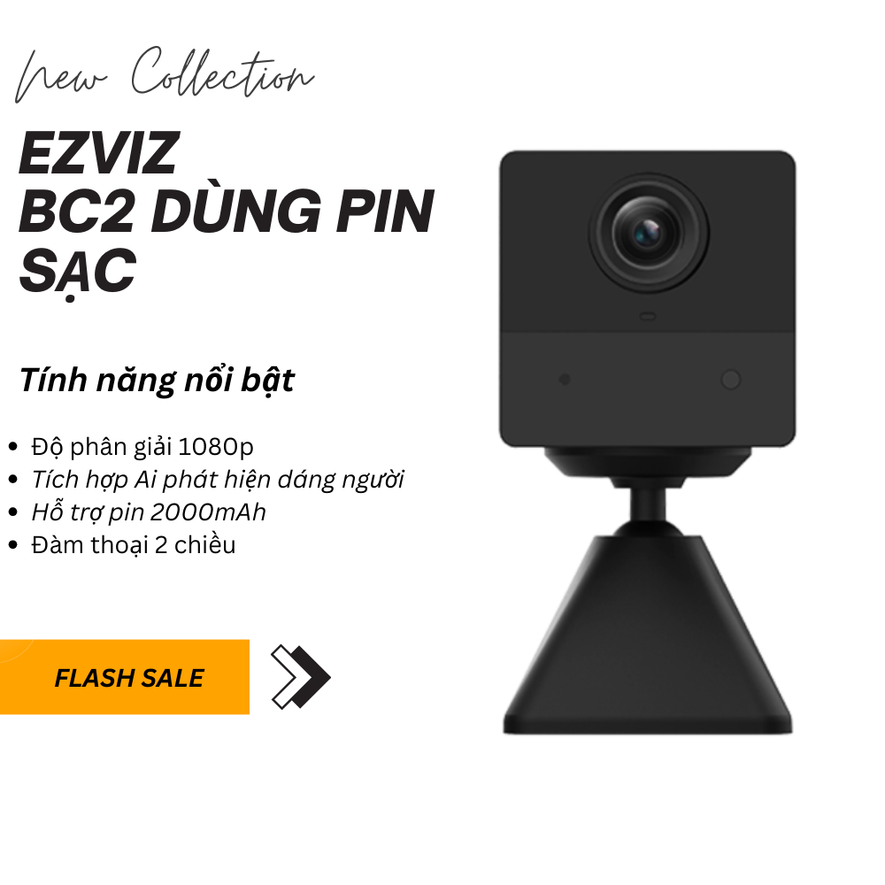 Camera wifi dùng pin sạc ezviz bc2 không Dây, FHD 1080P, Pin Sạc 2000 mAh , Đàm Thoại