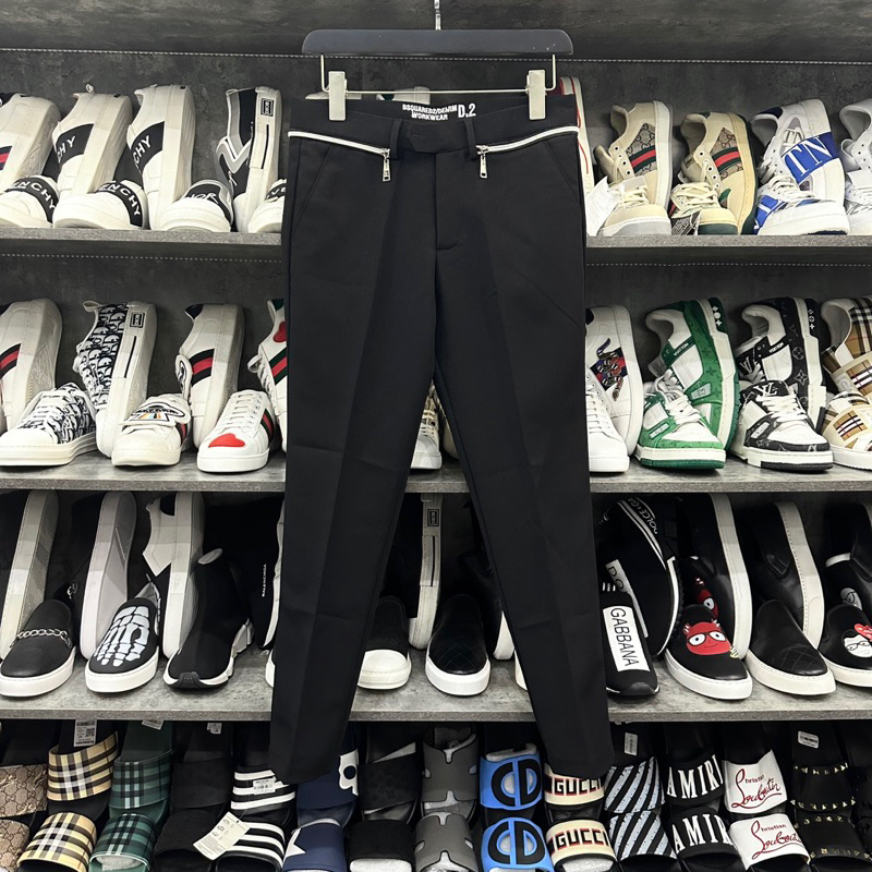 Quần âu nam Dsq2 khoá zip eo phối thêu chữ cạp chất vải tuyết mưa không nhăn cao cấp hot trend 2023