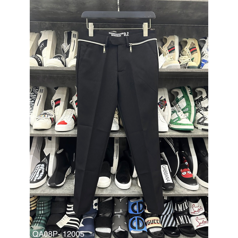 Quần âu nam Dsq2 khoá zip, Quần âu nam  eo phối thêu chữ cạp chất vải tuyết mưa không nhăn cao cấp hot trend 2023