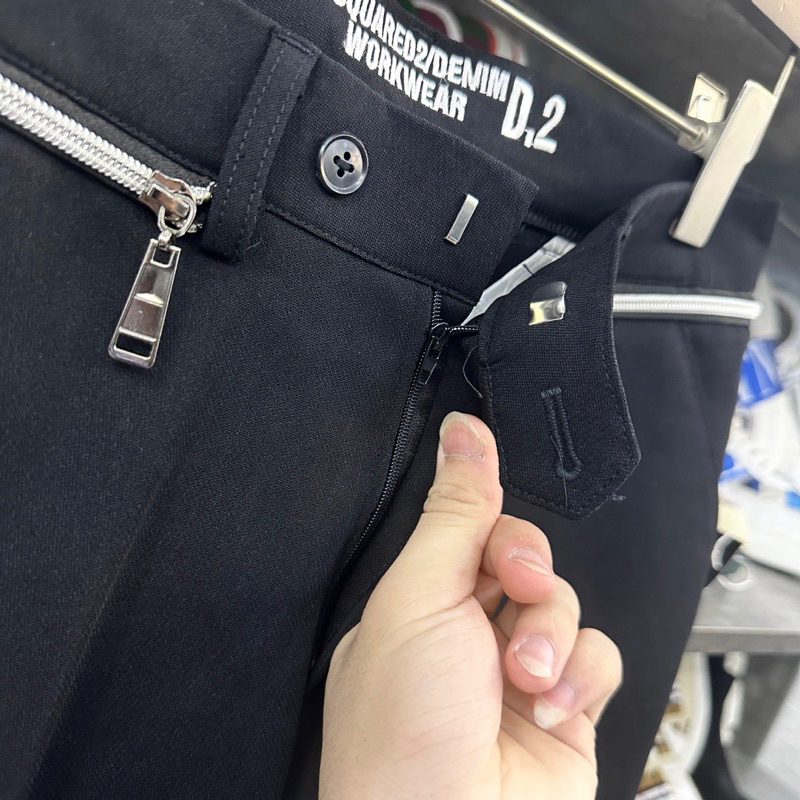 Quần âu nam Dsq2 khoá zip, Quần âu nam  eo phối thêu chữ cạp chất vải tuyết mưa không nhăn cao cấp hot trend 2023