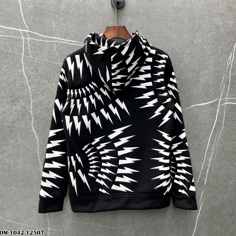 Áo hoodie nam nữ Neil Barrett nỉ bông in hoạ tiết hình tia sét trắng quanh áo dày dặn siêu hot thời trang cao cấp