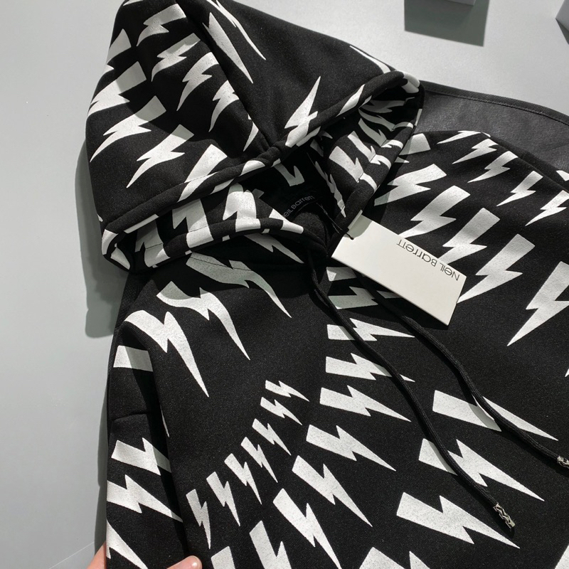 Áo hoodie nam nữ Neil Barrett nỉ bông in hoạ tiết hình tia sét trắng quanh áo dày dặn siêu hot thời trang cao cấp