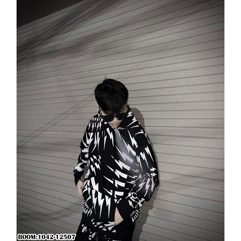 Áo hoodie nam nữ Neil Barrett nỉ bông in hoạ tiết hình tia sét trắng quanh áo dày dặn siêu hot thời trang cao cấp