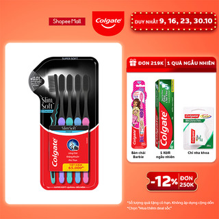 Bộ 5 Bàn chải Colgate SlimSoft Charcoal than hoạt tính kháng khuẩn siêu mềm mảnh