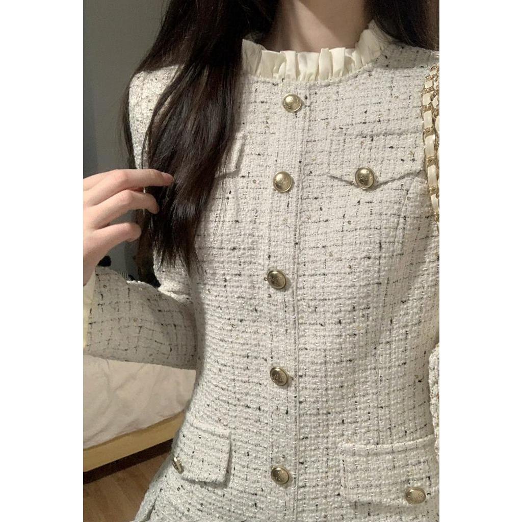 Váy Dạ Platteres Pháp Thiết Kế Tay Dài Dáng Nhắn Phong Cách Tiểu Thư, Váy Thu Đông, Váy Liền Thân Dáng Ngắn