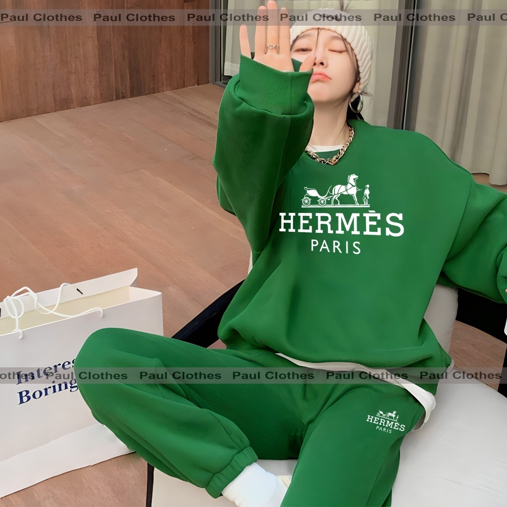 Bộ Nỉ Sweatrer Hermes Nam Nữ Cao Cấp , Hình In 5D. Bộ Nỉ Thu Đông Cao Cấp Hottend JEANLADY888