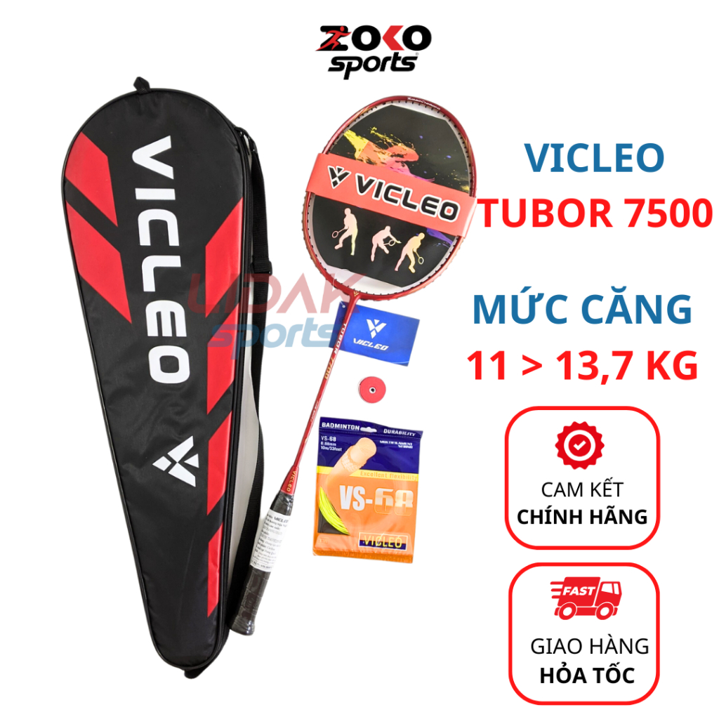 Vợt cầu lông Vicleo Tubor 7500 mức căng 10kg, 11kg màu trắng khung carbon chính hãng