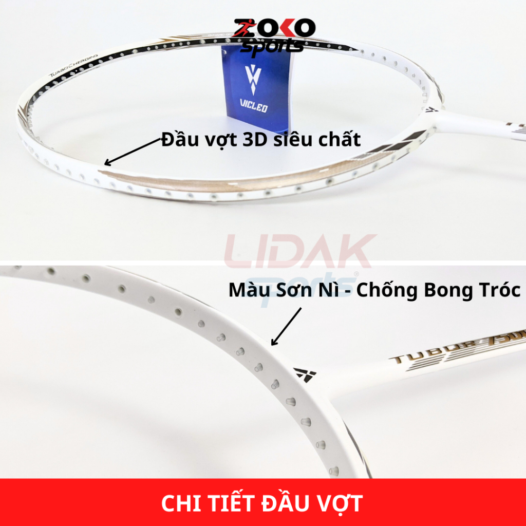 Vợt cầu lông Vicleo Tubor 7500 mức căng 10kg, 11kg màu trắng khung carbon chính hãng