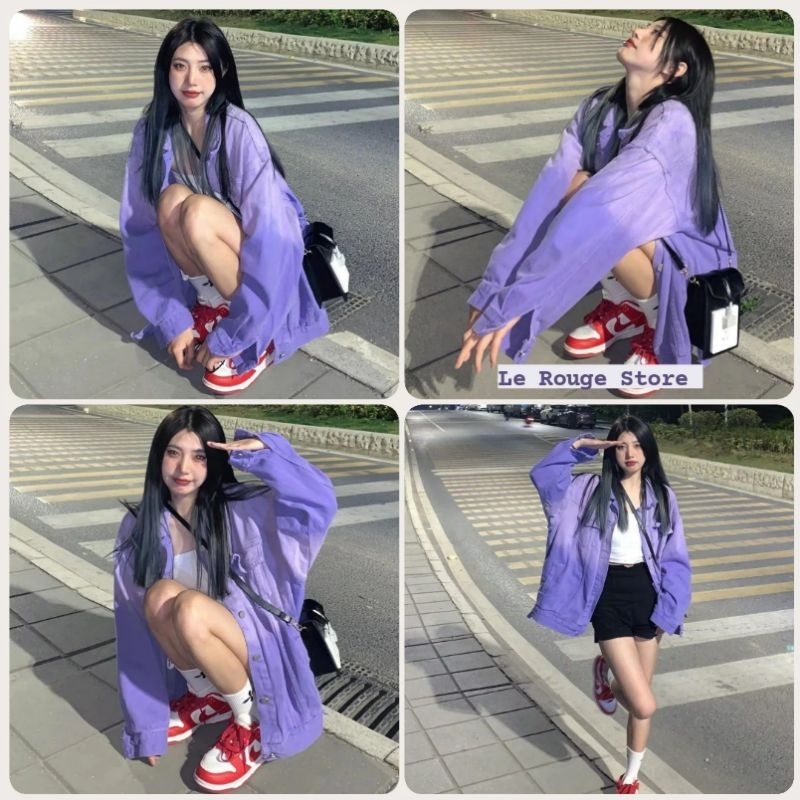 (Có sẵn- hỏa tốc Hn) Áo khoác denim nữ girl crush màu loang ombre xinh xắn màu hồng và tím trendy style Hàn Quốc