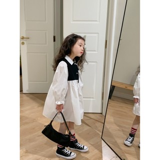 Đầm Váy bé gái sơ mi Anniebaby váy sơ mi babydoll phối 2 màu nhún eo chất thô hàn size đại Quần áo bé gái VA23043