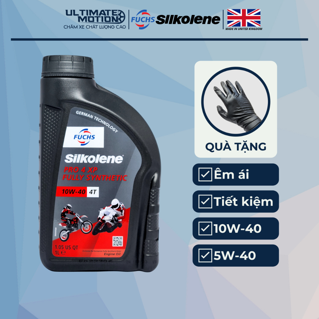Nhớt xe máy tổng hợp Fuchs Silkolene 10W40 5W40 dòng 4T công nghệ XP, cảm giác lái êm ái, tiết kiệm - Ultimate Motion