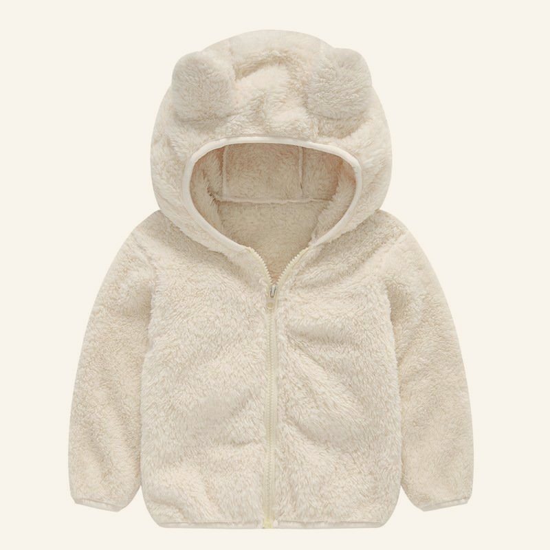 Quần áo trẻ em, Áo khoác lông cừu bé trai bé gái mũ tai gấu size từ 10-70kg