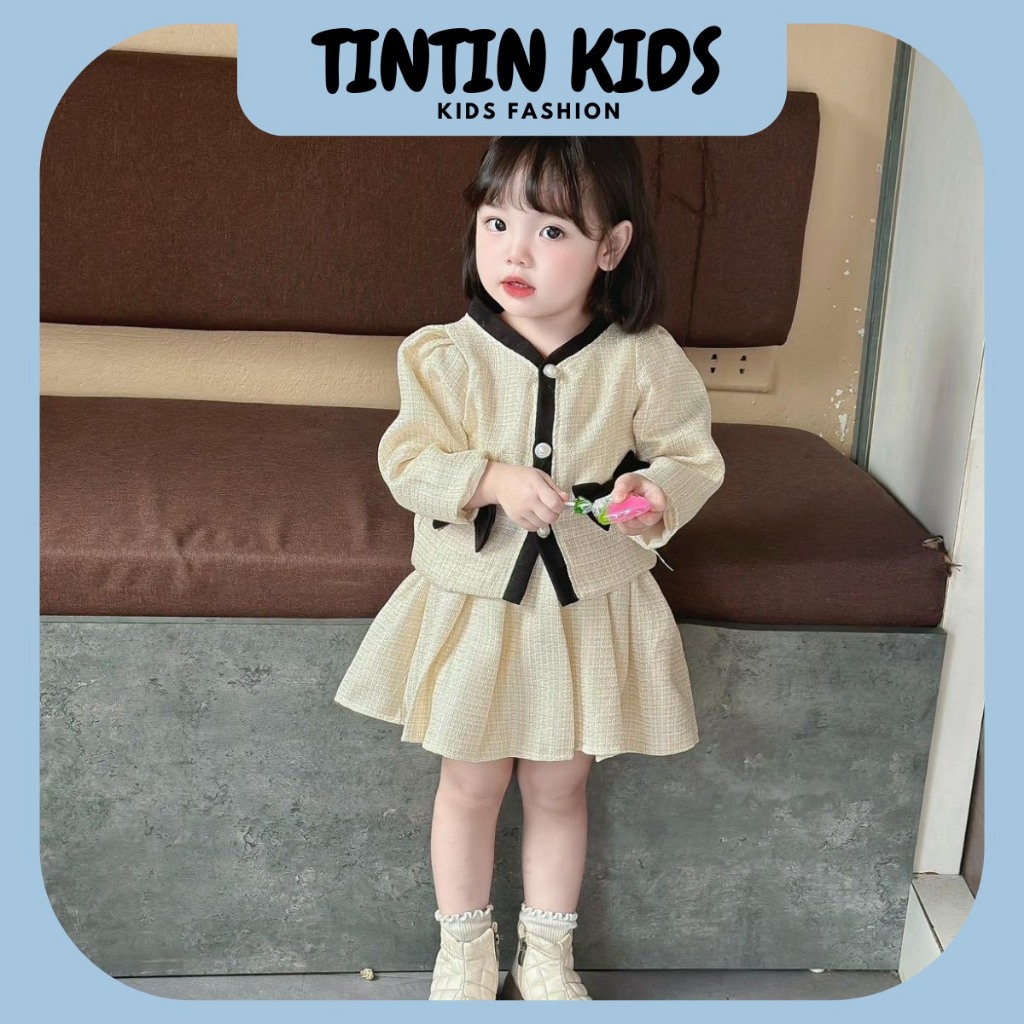 Sét váy dạ nơ xinh 2 màu QCCC loại 1 cho bé gái, bộ đồ cho bé 7-17kg