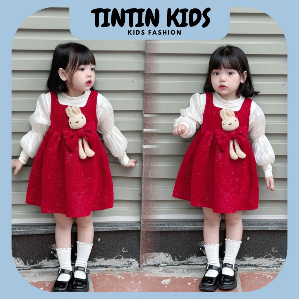 Sét váy nhung kim tuyến dài 2 chi tiết kèm gấu cho bé gái, bộ đồ cho bé 7-17kg dưới 4 tuổi