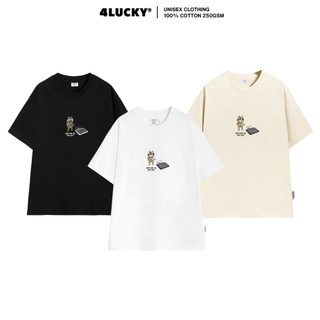 Áo thun phông rộng unisex nam nữ 4lucky 6065 "Yang Lake Cat" phong cách cơ bản năng động streetwear