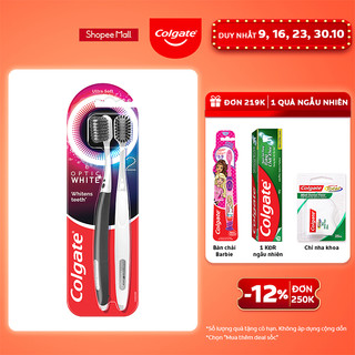 Bộ 2 bàn chải Colgate trắng răng Optic White với lông chải 2 tầng sạch vượt trội, loại bỏ vết ố