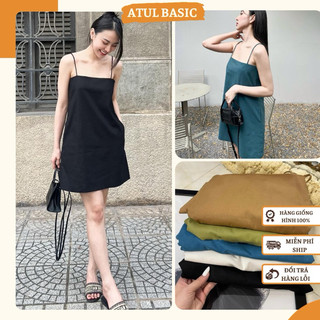 Đầm suông hai dây đơn giản dáng ngắn chất linen 2 lớp dày dặn cao cấp có 4 màu - lenin basic dress