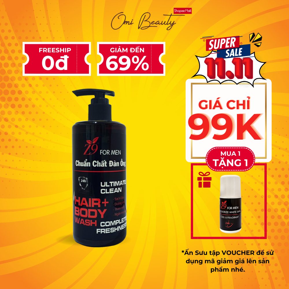 [CÓ QUÀ TẶNG] Sữa Tắm Gội Z9 FORMEN Dành Cho Nam Hương Nước Hoa ( 300ml) Z71Z70K