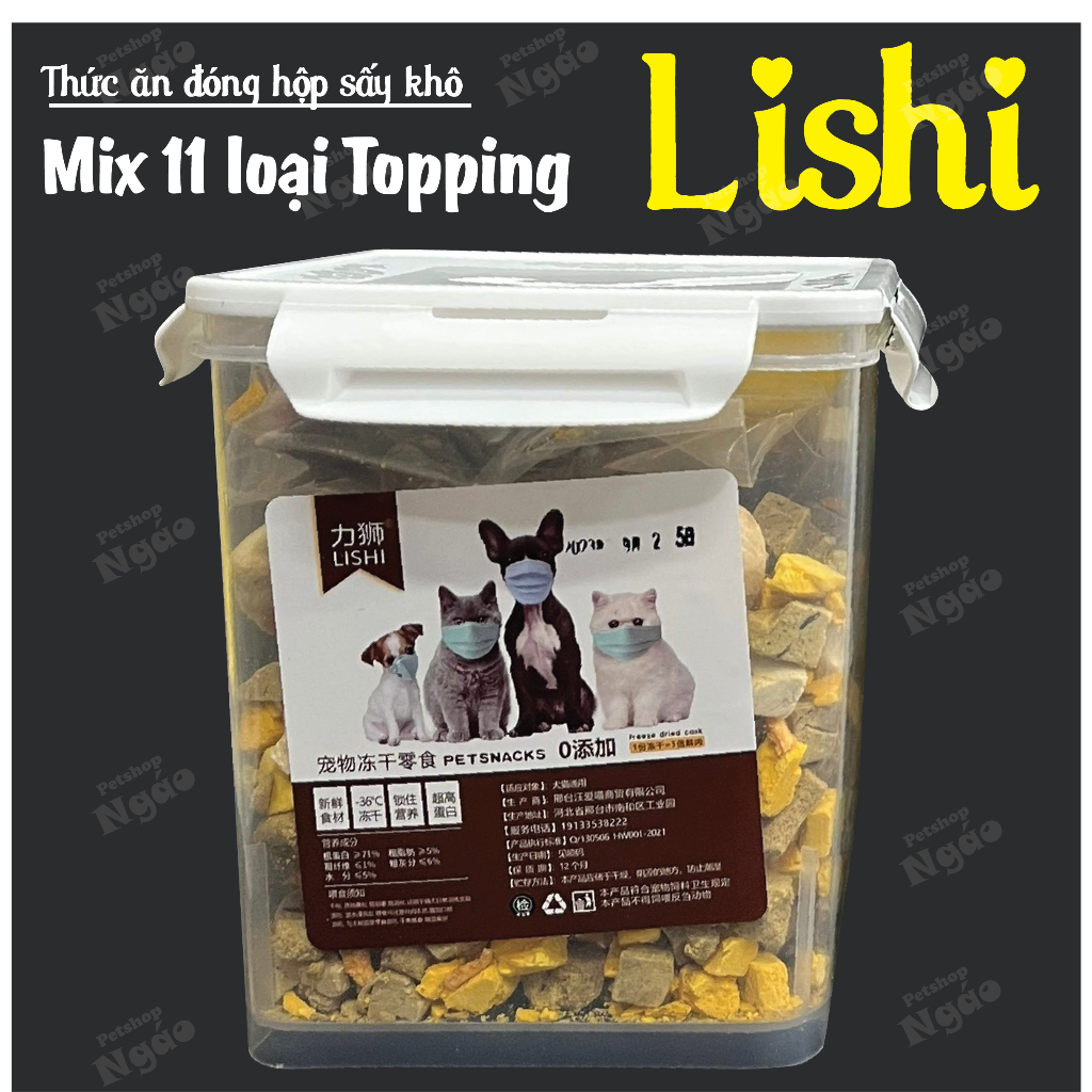Hỗn Hợp Thịt Tươi Sấy Khô Cho Chó Mèo LISHI - Mix 11 loại topping kèm muỗng xinh sắn _ Ngáo Petshop __