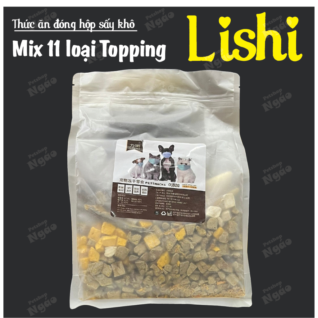Hỗn Hợp Thịt Tươi Sấy Khô Cho Chó Mèo LISHI - Mix 11 loại topping kèm muỗng xinh sắn _ Ngáo Petshop __