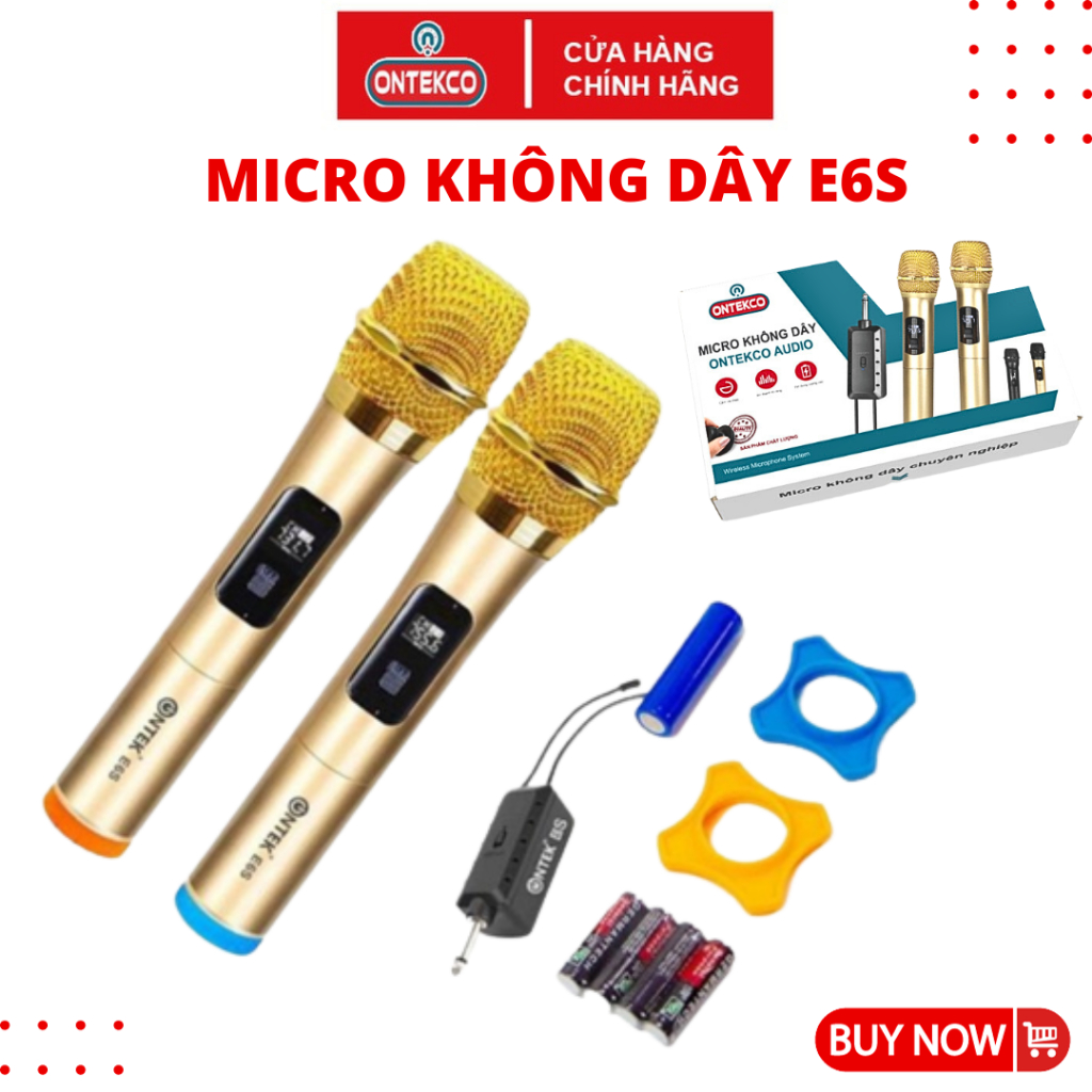 Micro Không dây Karaoke ONTEKCO E6 đủ phụ kiện, chuyên cho amply, loa kéo, hát gia đình - Bảo hành 12 tháng