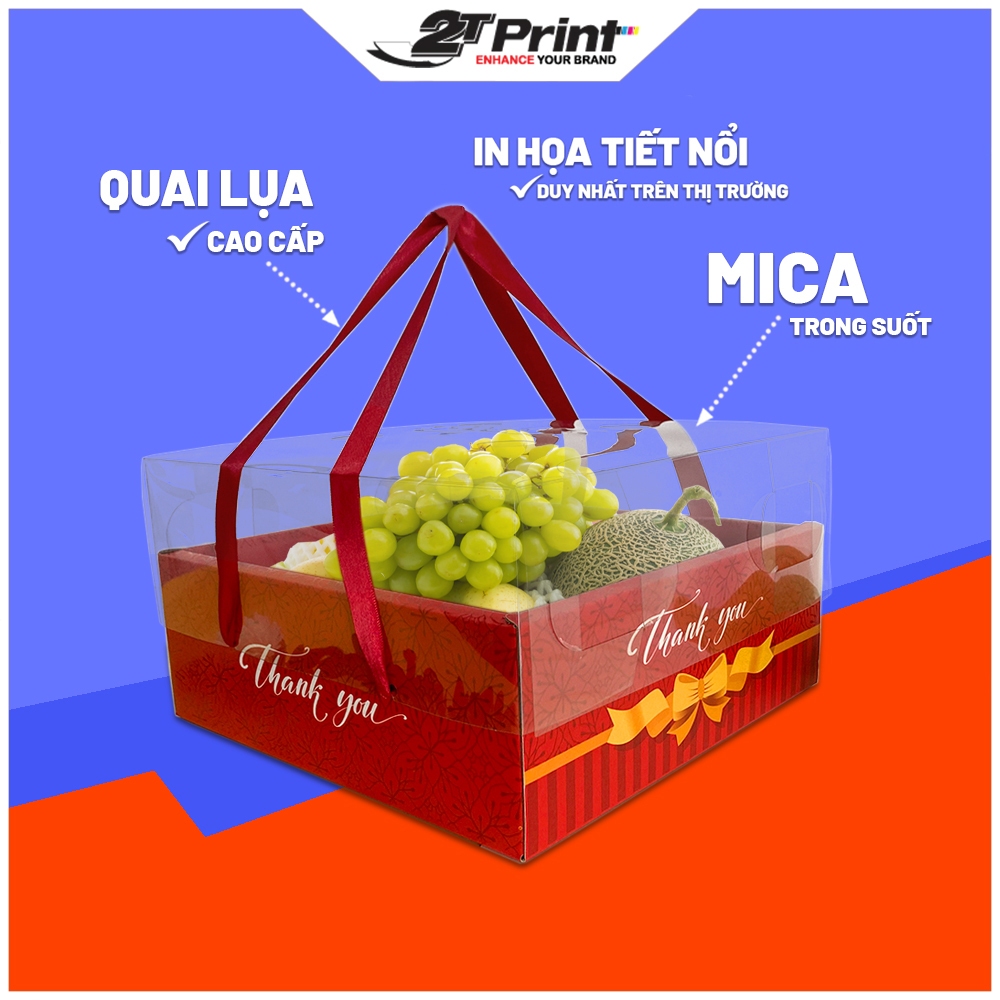 Hộp Đựng Trái Cây, Hoa Quả Quà Tặng Cao Cấp Kèm Nắp MICA Trong Suốt Và Quai Lụa Sang Trọng, Giấy Bền Đẹp, Siêu Cứng Cáp