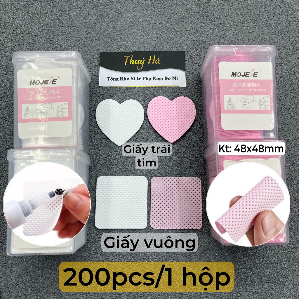 (Loại 1) Giấy vệ sinh nắp keo, giấy lau khô đầu keo(1 hộp 200 miếng)_dụng cụ nối mi_THÚY HÀ