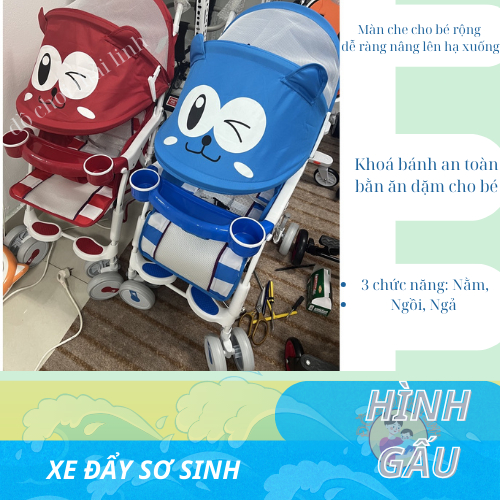 XE ĐẨY VỪA NẰM VỪA NGỒI CHO BÉ HÌNH MẮT GẤU ĐÁNG YÊU